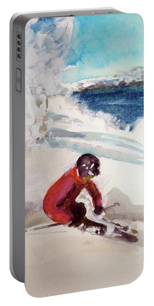 Outdoors Travel Nature Portable Battery Charger featuring the painting Open Powder Days by Ed Heaton