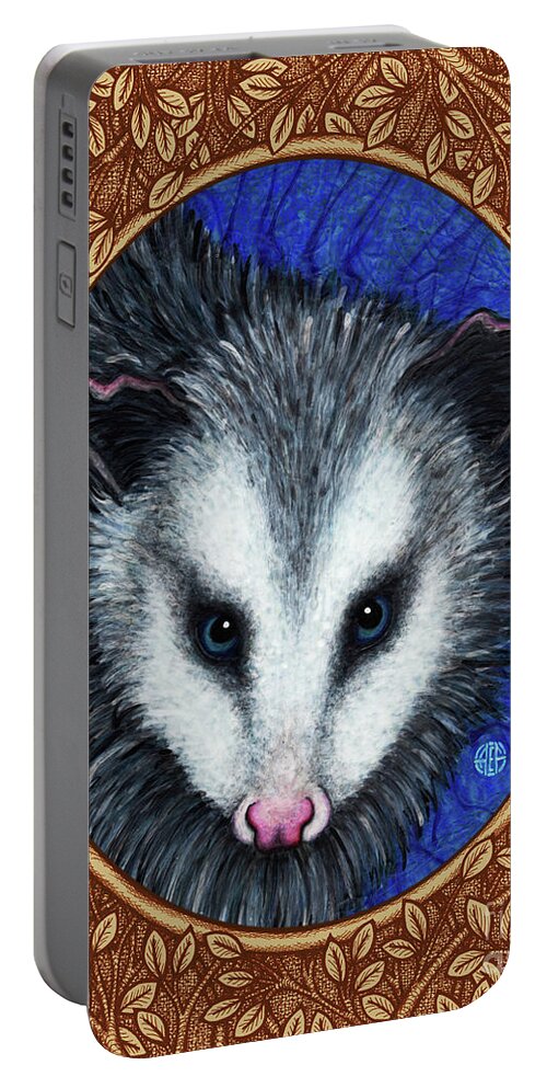 Animal Portrait Portable Battery Charger featuring the painting Opossum Portrait - Brown Border by Amy E Fraser