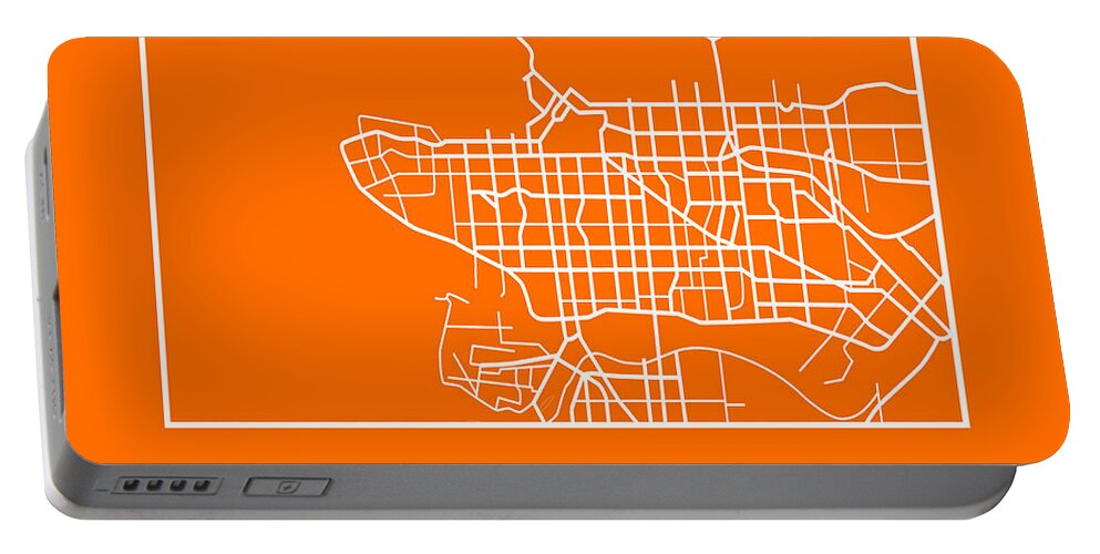 Vancouver Portable Battery Charger featuring the digital art Orange Map of Vancouver by Naxart Studio