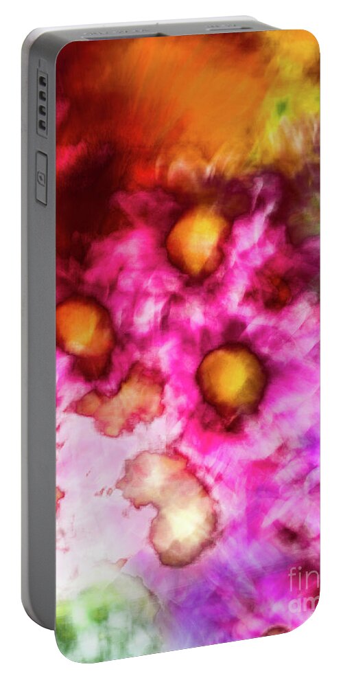 Abstract Portable Battery Charger featuring the photograph Orange pink and yellow flower abstract by Phillip Rubino