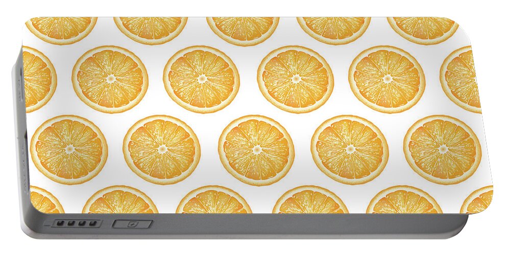 Orange Portable Battery Charger featuring the mixed media Orange Slice Pattern 1 - Tropical Pattern - Tropical Print - Lemon - Orange - Fruit - Tangerine by Studio Grafiikka