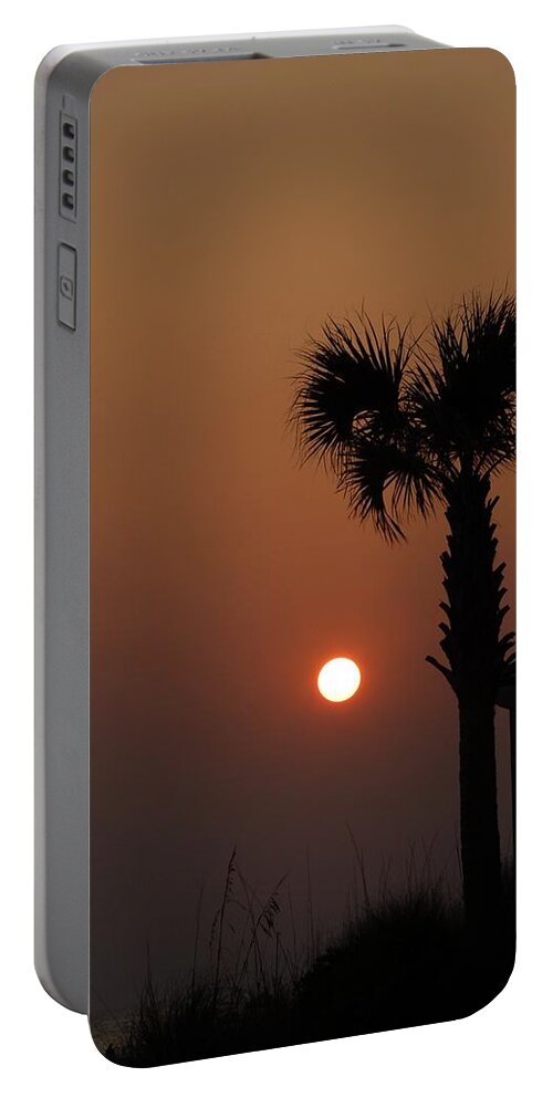 Orange Sunset Portable Battery Charger featuring the photograph Orange Sunset With Palm and Sea Grass by Dennis Schmidt