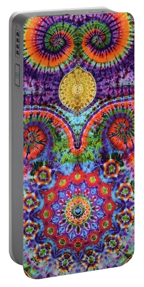 Rob Norwood Tie Die Psychedelic Art Sacred Geometry Fibonacci Portable Battery Charger featuring the digital art Orange Sunshine by Rob Norwood