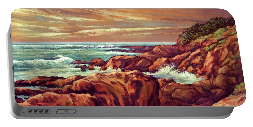 Sea Portable Battery Charger featuring the painting Oregon Coast by Hans Neuhart
