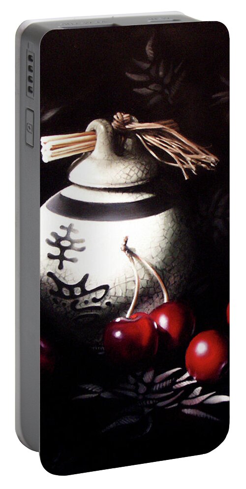 Oriental Portable Battery Charger featuring the pastel Ornamental Cherries by Dianna Ponting
