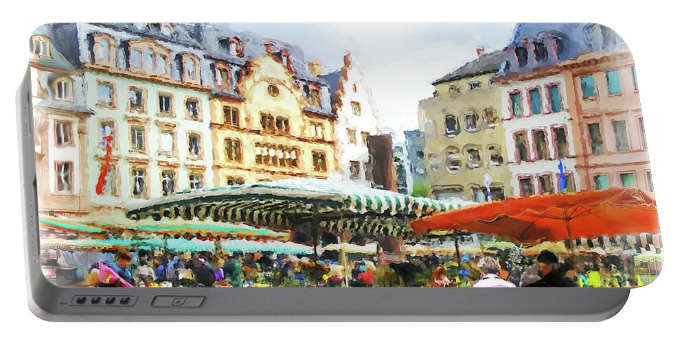 Mainz Portable Battery Charger featuring the painting Outdoor Flower Market by Joel Smith