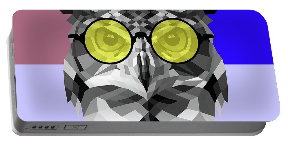 Owl Portable Battery Charger featuring the digital art Owl in Yellow Glasses by Naxart Studio