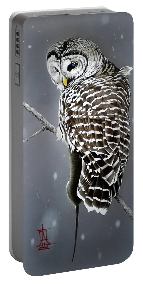 Russian Artists New Wave Portable Battery Charger featuring the painting Owl with Her Catch by Alina Oseeva