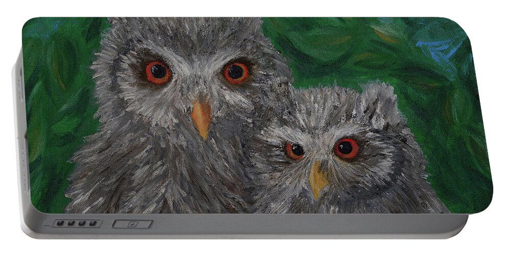 Owls Portable Battery Charger featuring the painting Owls Eyes by Aicy Karbstein