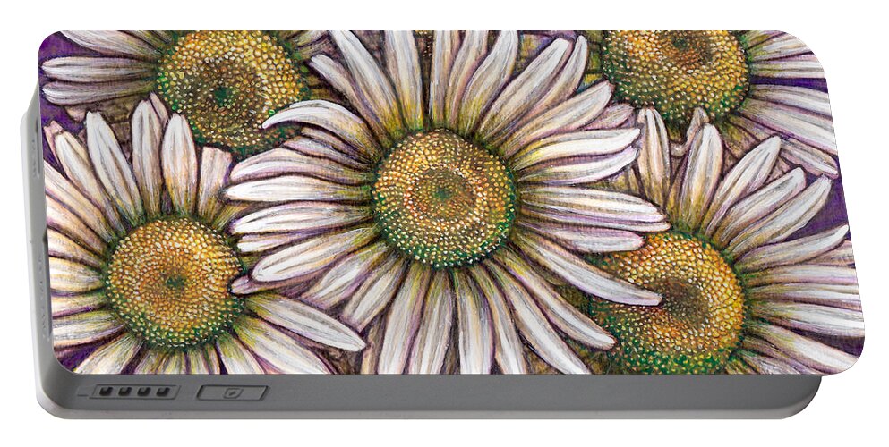 Daisy Portable Battery Charger featuring the painting Ox-Eyed Daisy Colony by Amy E Fraser