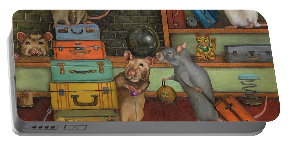 Pack Rat Portable Battery Charger featuring the painting Pack Rat's by Leah Saulnier The Painting Maniac