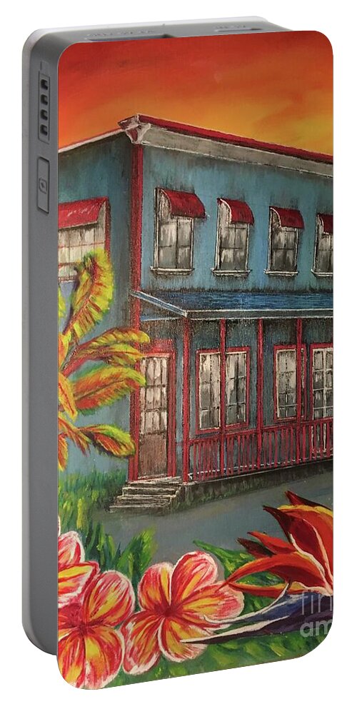Hawaii Architecture Portable Battery Charger featuring the painting Pahoa Town, Hawaii by Michael Silbaugh
