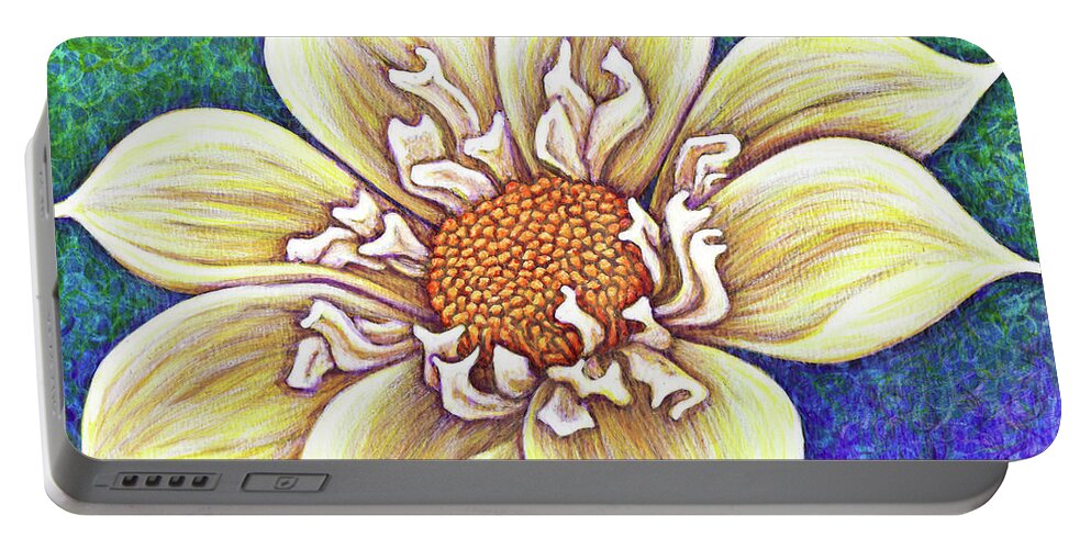 Floral Portable Battery Charger featuring the painting Pale Yellow Collarette Dahlia by Amy E Fraser