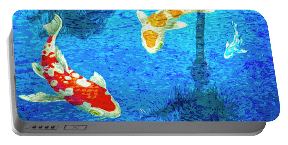 Koi Portable Battery Charger featuring the digital art KOI Tropical Paradise by Sandra Selle Rodriguez