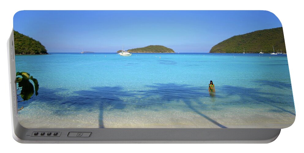 Caribbean Portable Battery Charger featuring the photograph Palm Shadows on the Atlantic by Climate Change VI - Sales