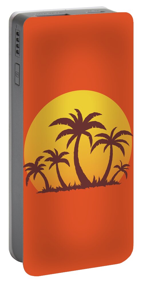 Sea Portable Battery Charger featuring the digital art Palm Trees and Sun by John Schwegel
