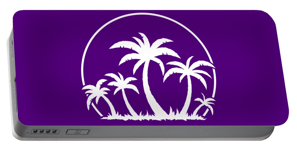Beach Portable Battery Charger featuring the digital art Palm Trees And Sunset in White by John Schwegel