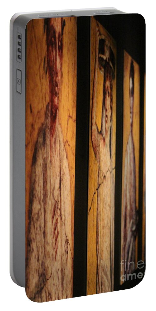 Gold Portable Battery Charger featuring the photograph Panels of Art at Pompeii Exhibit Reagan Library by Colleen Cornelius