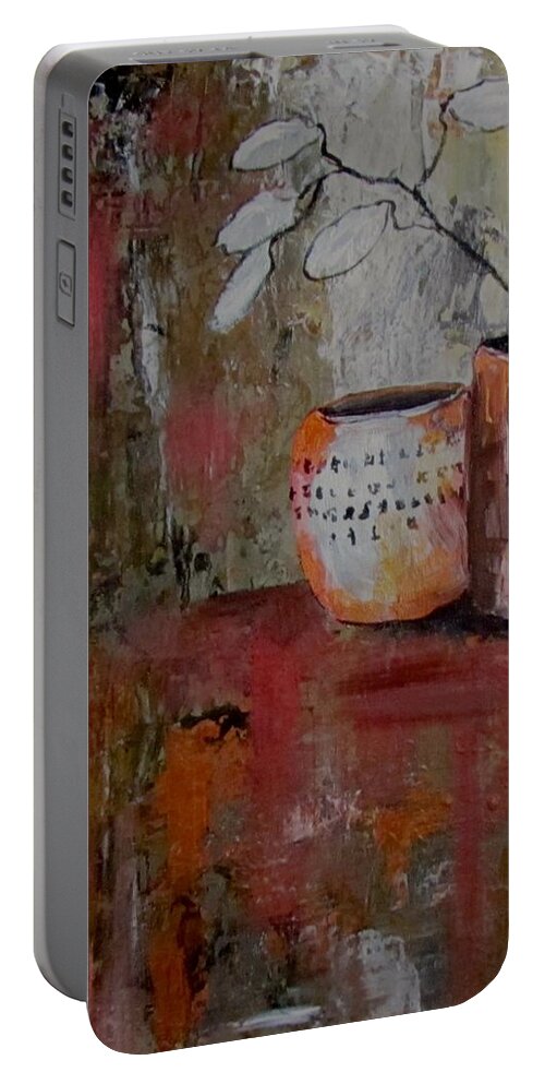 Oriental Pot Portable Battery Charger featuring the painting Paper Leaves by Barbara O'Toole