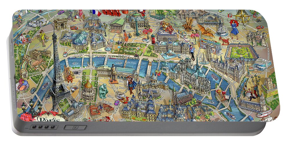 Paris Portable Battery Charger featuring the photograph Paris Illustrated Map by Maria Rabinky
