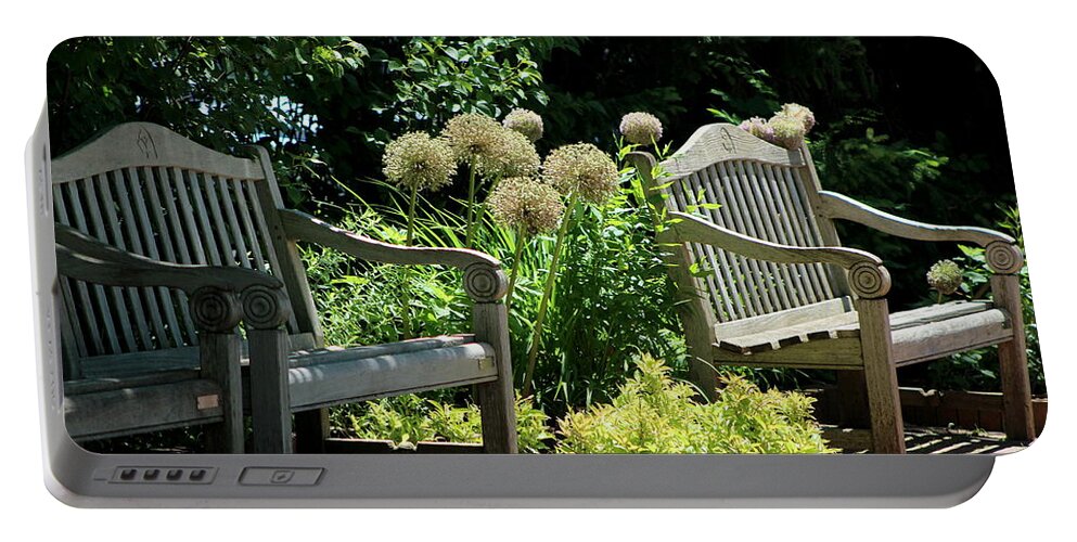 Park Bench Portable Battery Charger featuring the photograph Park Benches at Chicago Botanical Gardens by Colleen Cornelius