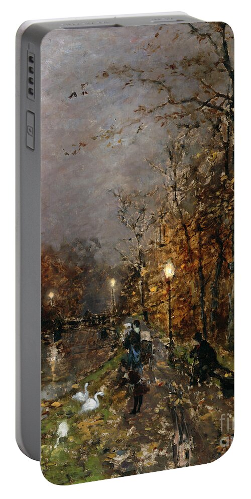 Ludvig Munthe Portable Battery Charger featuring the painting Park by O Vaering