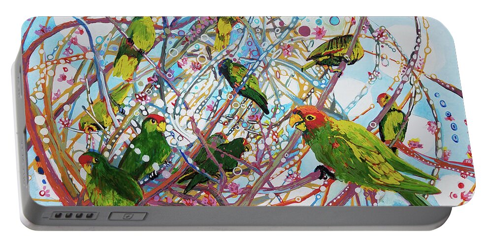 Parrot Portable Battery Charger featuring the painting Parrot Bramble by Tilly Strauss