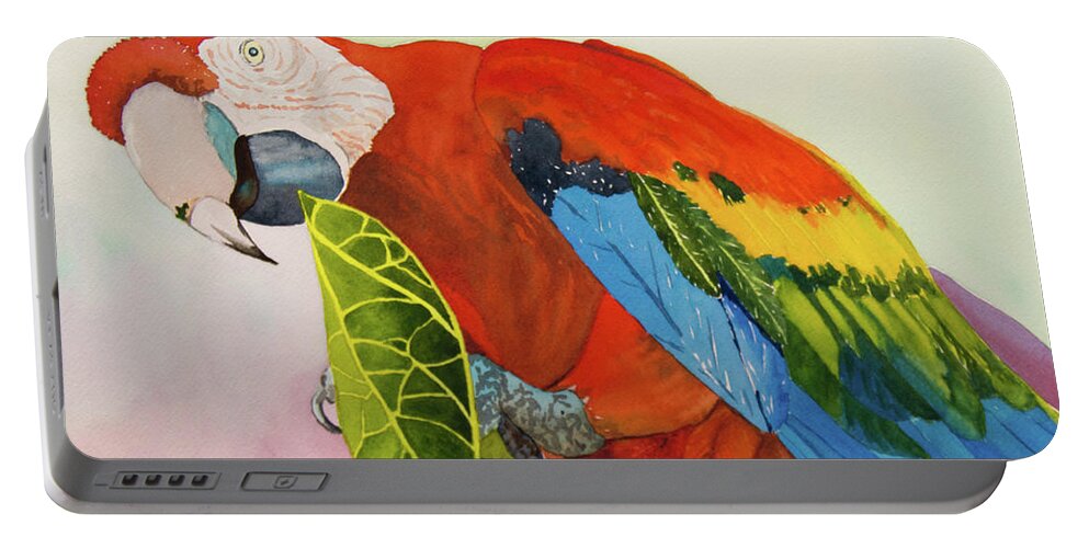 Parrot Portable Battery Charger featuring the painting Parrot Lunch by Margaret Zabor