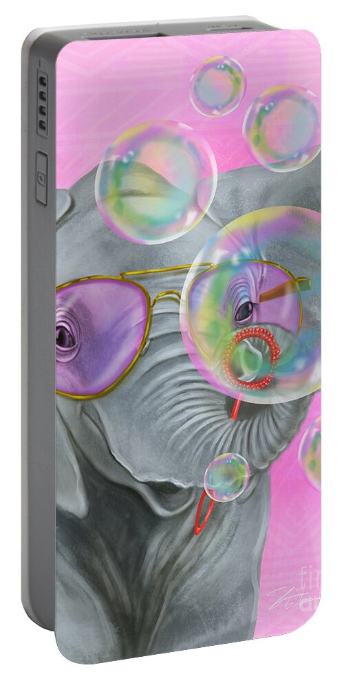 Elephant Portable Battery Charger featuring the mixed media Party Safari Elephant by Shari Warren