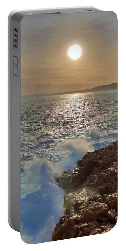 Seascape Portable Battery Charger featuring the photograph Pastel Mediterranean Sunset by Andrea Whitaker