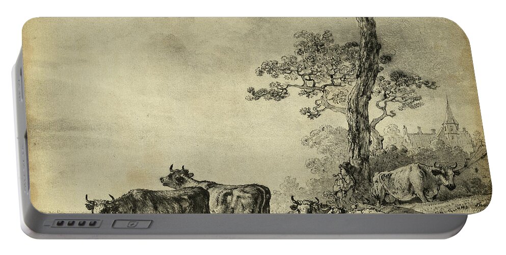 Pastoral Portable Battery Charger featuring the painting Pastoral Etching I by Unknown