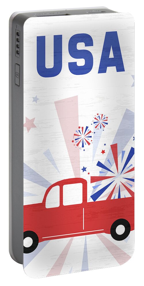 Truck Portable Battery Charger featuring the mixed media Patriotic Truck by Sundance Q
