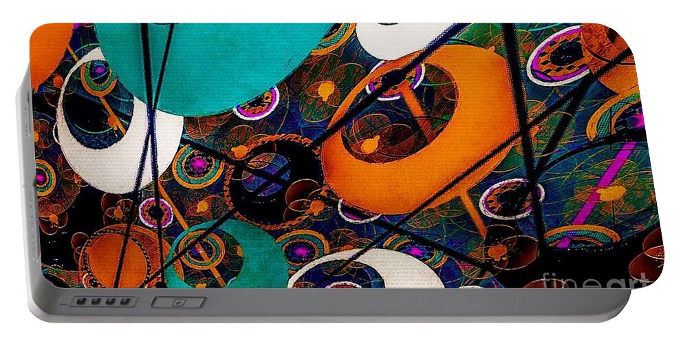Patterned Rings Abstract Portable Battery Charger featuring the digital art Patterned Rings Abstract Art by Laurie's Intuitive