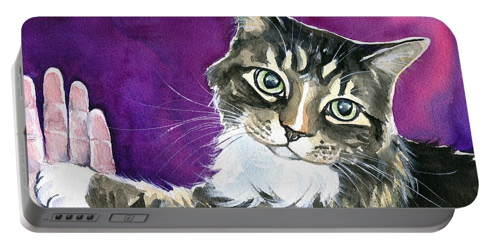 Cats Portable Battery Charger featuring the painting Paw Love by Dora Hathazi Mendes