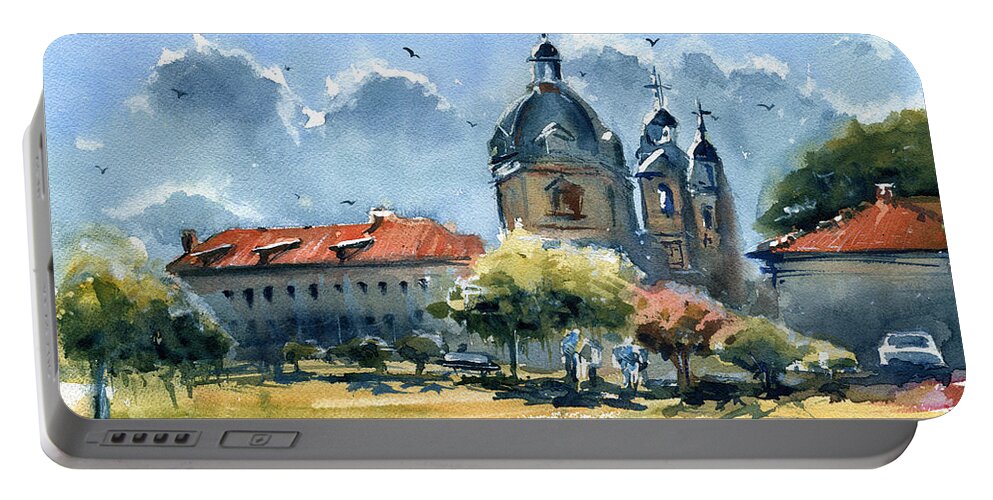 Architecture Portable Battery Charger featuring the painting Pazaislis Monastery by Dora Hathazi Mendes