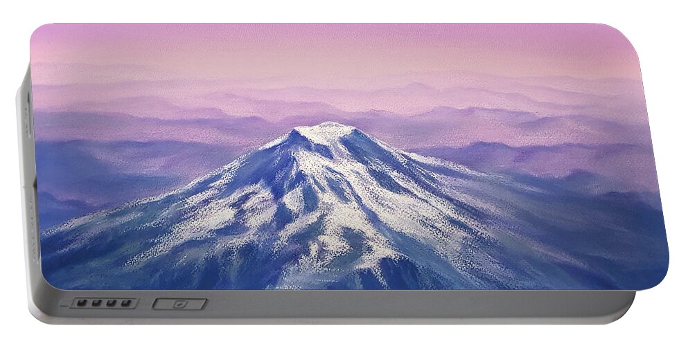 Mount Rainier Portable Battery Charger featuring the painting Peace on Earth - Mount Rainier by Yoonhee Ko