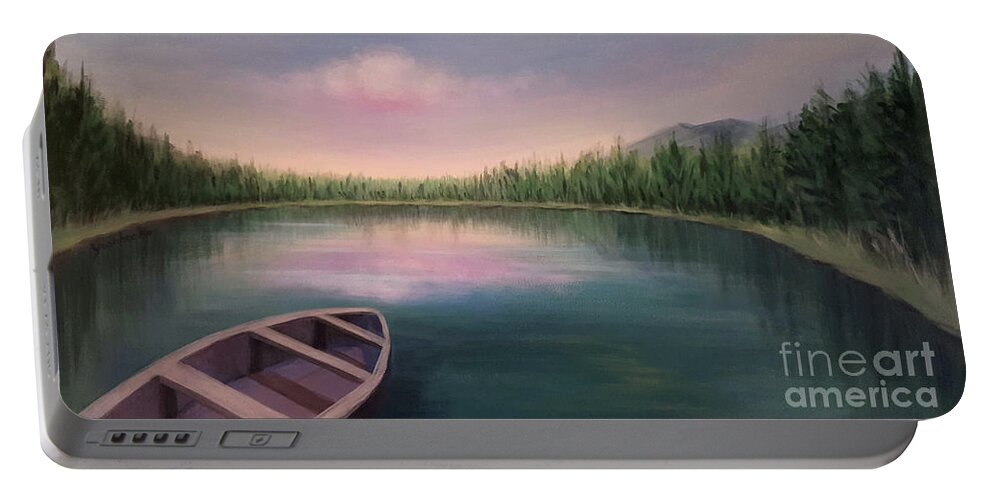 Lake Portable Battery Charger featuring the painting Peaceful Lake by Yoonhee Ko