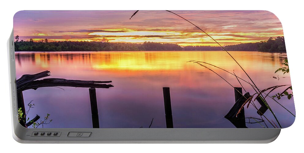 Lake Portable Battery Charger featuring the photograph Peaceful Sunset by Jordan Hill