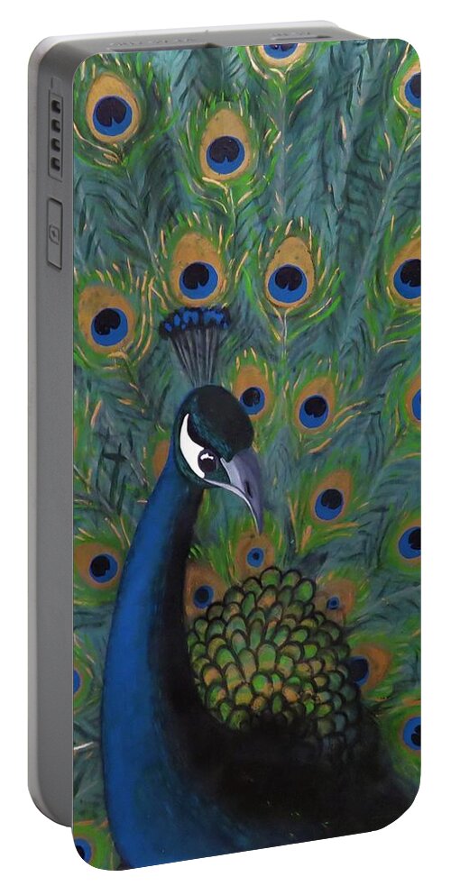 Peacock Portable Battery Charger featuring the painting Peacock by Joan Stratton