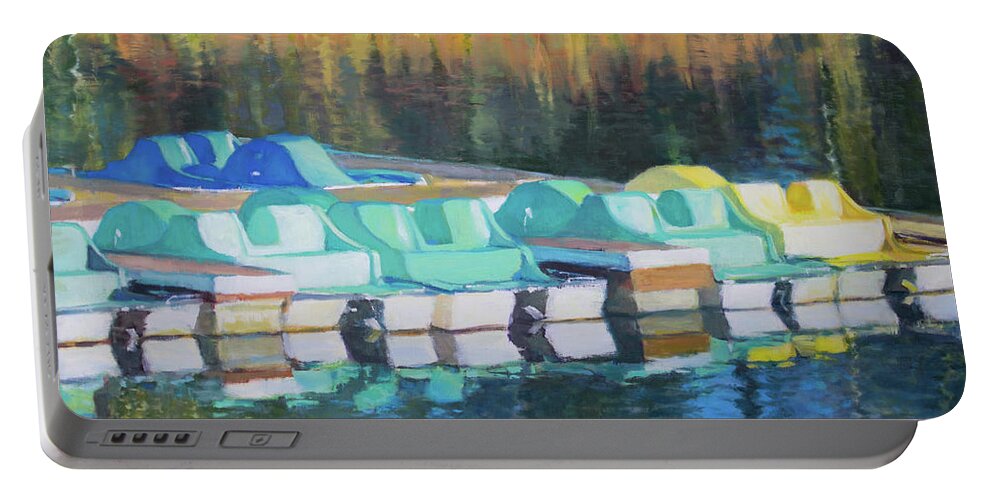 Pedal Boats Portable Battery Charger featuring the painting Pedal Boats by Kerima Swain