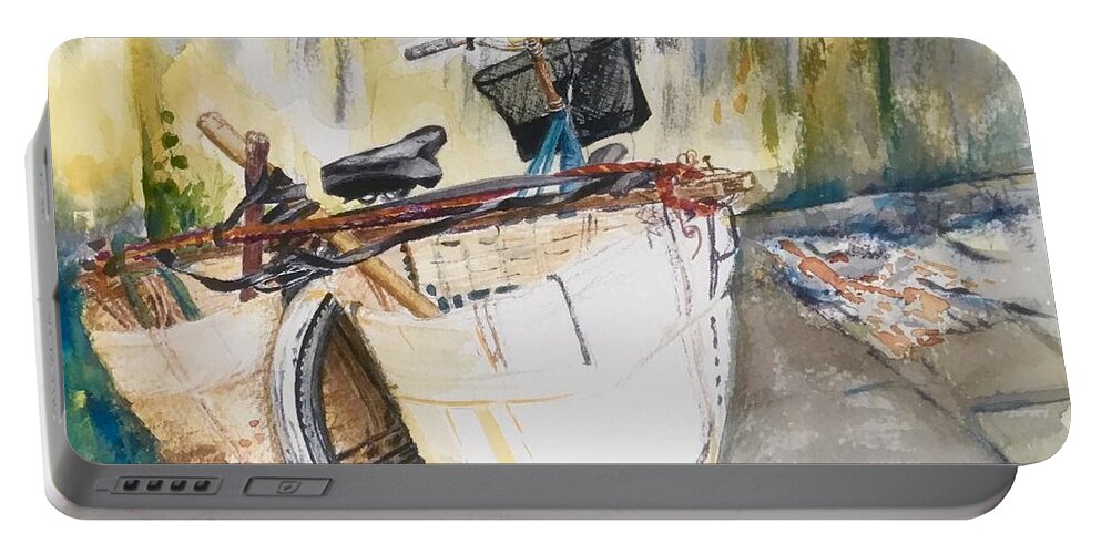 Bike Portable Battery Charger featuring the painting Pedal Power by Sonia Mocnik