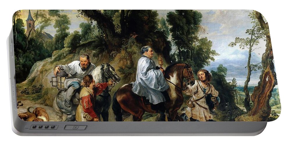 Jan Wildens Portable Battery Charger featuring the painting Pedro Pablo Rubens, Jan Wildens 'Rodolfo I de Habsburgo's Act of Devotion',1618-1620,Flemish School. by Peter Paul Rubens -1577-1640- Jan Wildens -1586-1653-