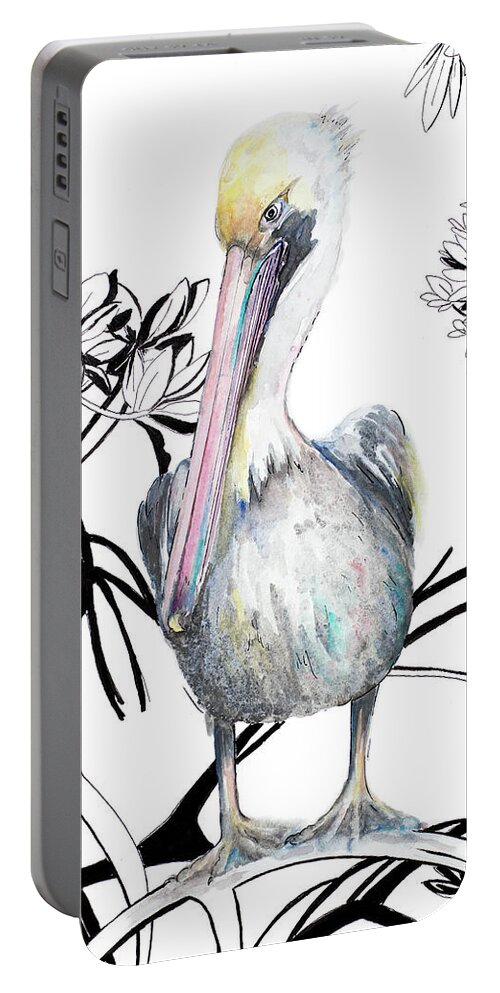 Pelican Portable Battery Charger featuring the painting Pelican On Branch I by Patricia Pinto