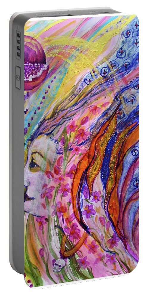 Persephone Portable Battery Charger featuring the painting Persephone's Vigil by Feather Redfox