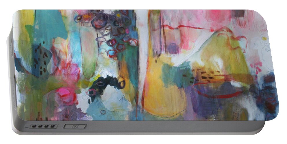 Abstract Portable Battery Charger featuring the painting Under a Peruvian Sky by Janet Zoya