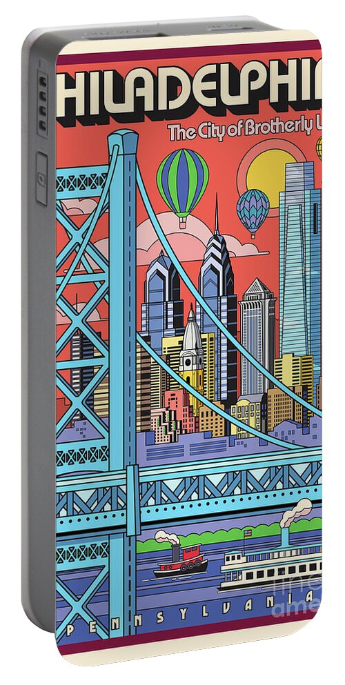 #faatoppicks Portable Battery Charger featuring the digital art Philadelphia Poster - Pop Art - Travel by Jim Zahniser