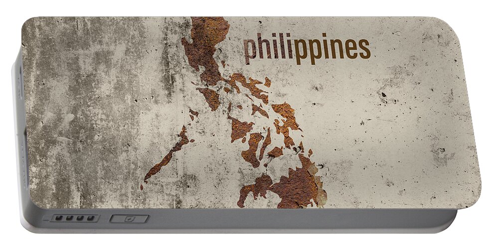 Philippines Portable Battery Charger featuring the mixed media Philippines Map Rusty Cement Country Shape Series by Design Turnpike