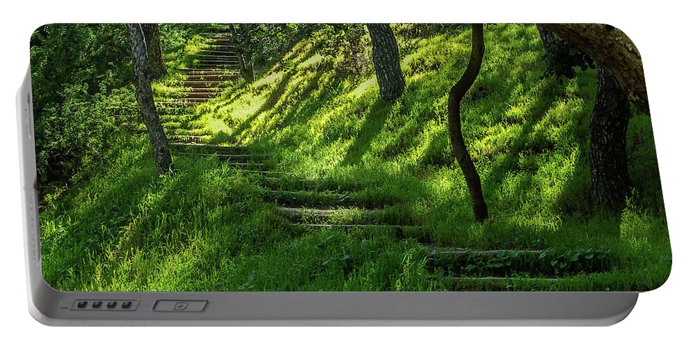 Green Portable Battery Charger featuring the photograph Philopappou Hill walk by David Meznarich