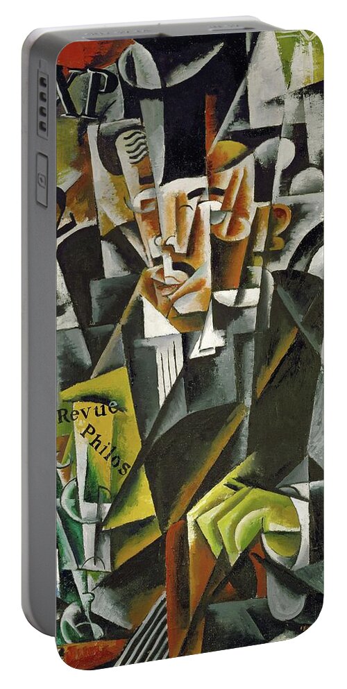Liubov Sergeyevna Popova Portable Battery Charger featuring the painting Philosopher. Oil on canvas -1915- 89 x 63 ccm. by Liubov Sergeyevna Popova