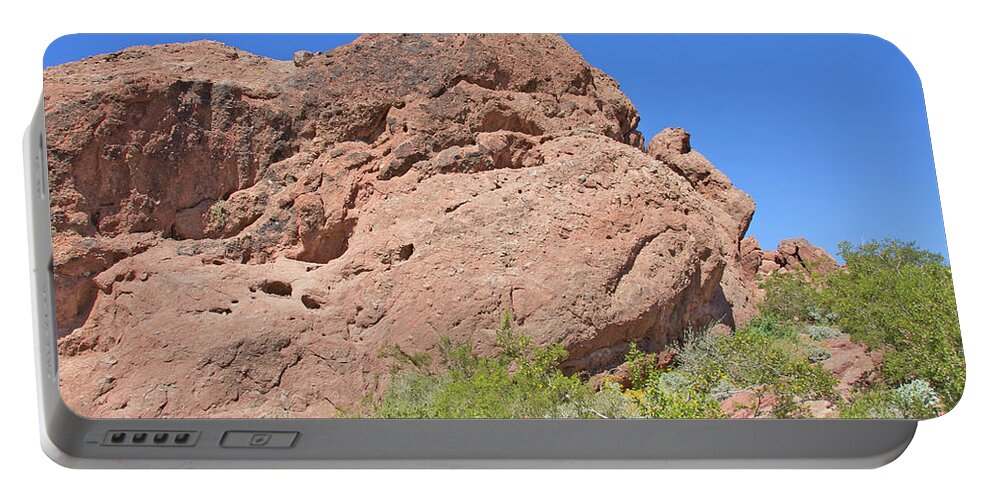 Phoenix Arizona Papago Park Blue Sky Red Rocks Scrub Vegetation Yellow Flowers Portable Battery Charger featuring the photograph Phoenix Arizona Papago Park blue sky red rocks scrub vegetation yellow flowers 3182019 5340 by David Frederick